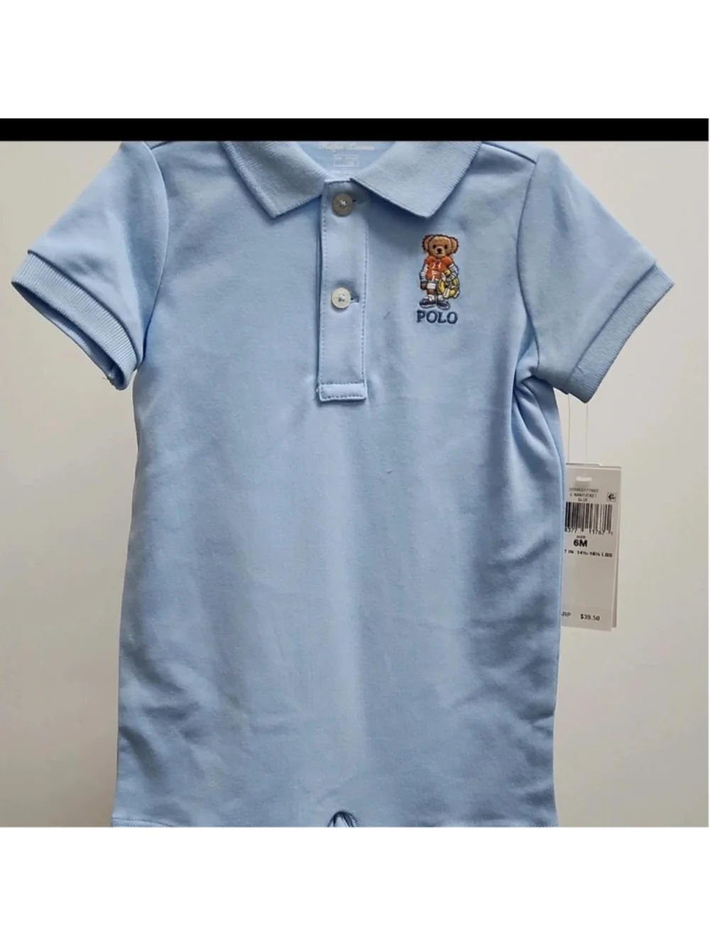Polo Ralph Lauren Baby Romper Size 6M Light blue polo style romper with embroide